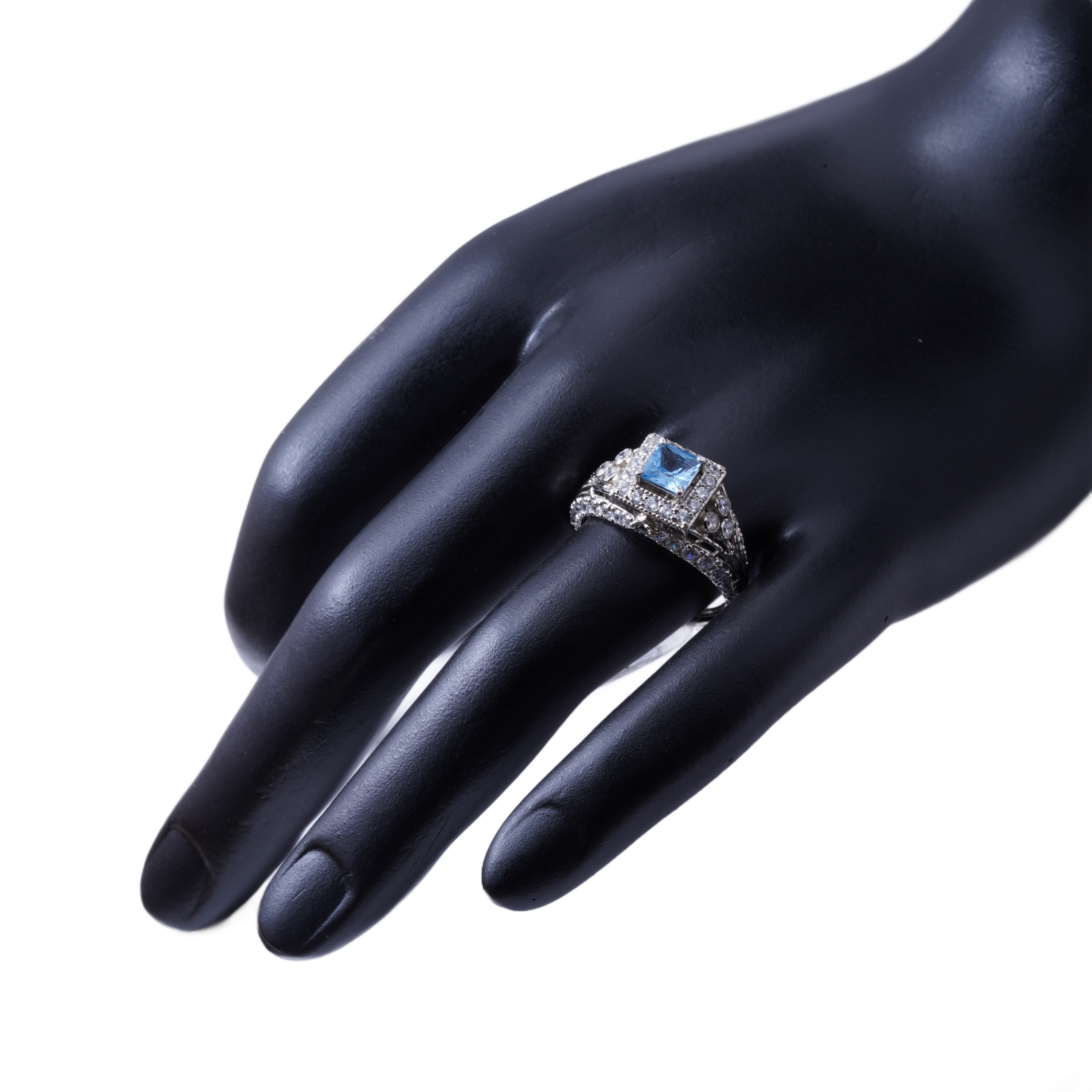 Royal Aqua Square Cut Silver Ring-Front - Image 4