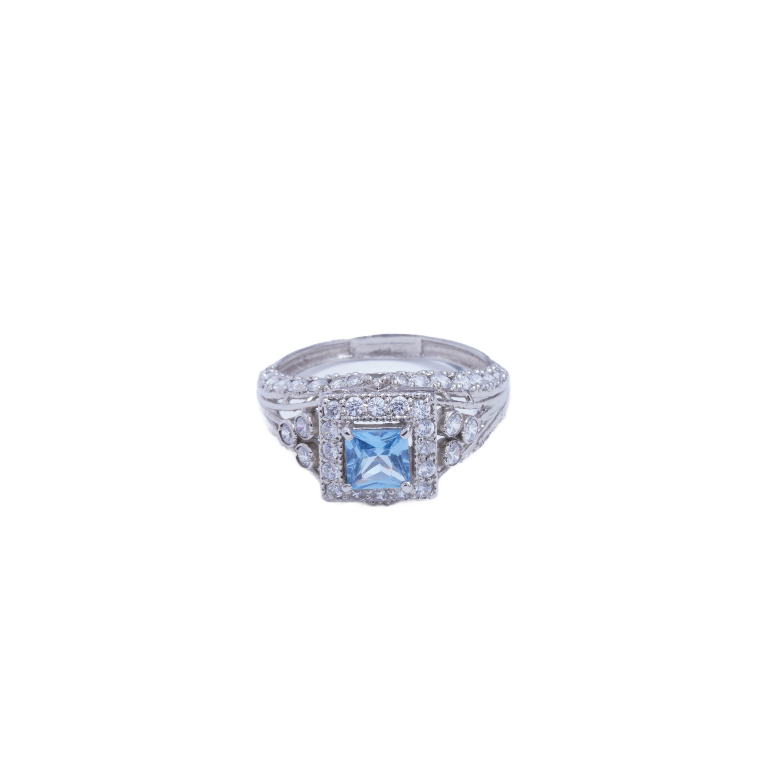 Royal Aqua Square Cut Silver Ring-Front
