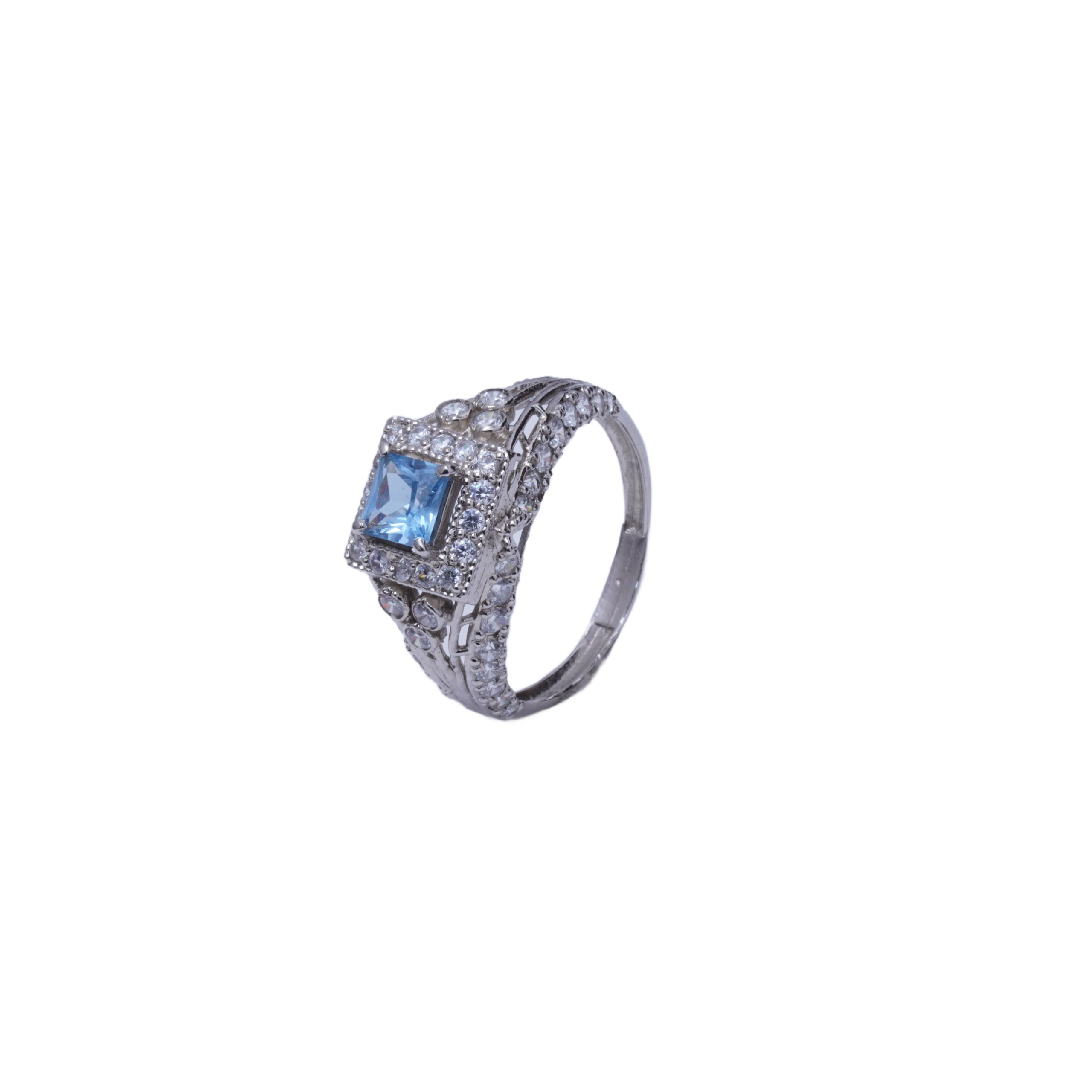 Royal Aqua Square Cut Silver Ring-Front - Image 2