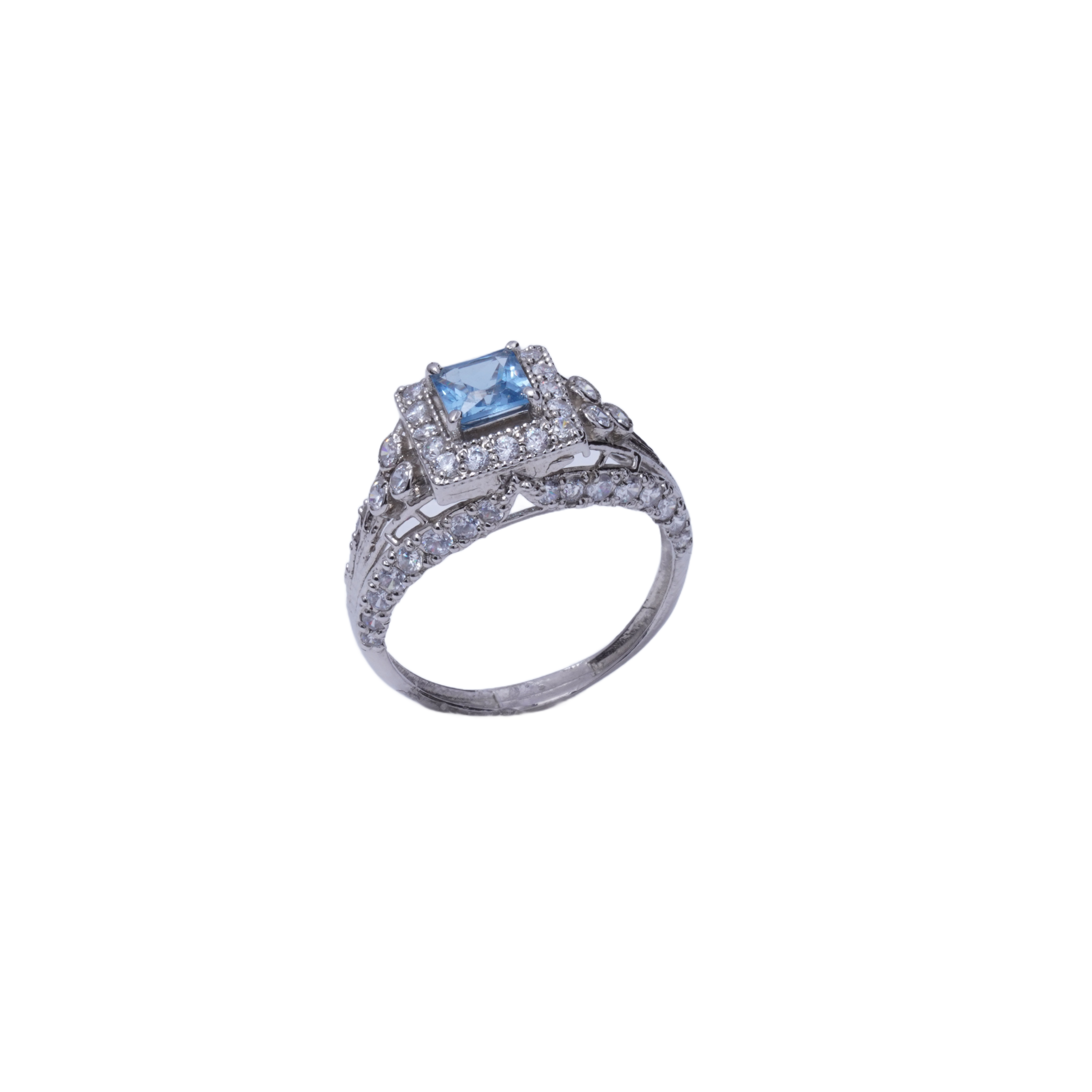 Royal Aqua Square Cut Silver Ring-Front - Image 3