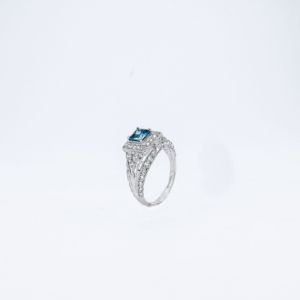 Royal Aqua Square Cut Silver Ring-Front