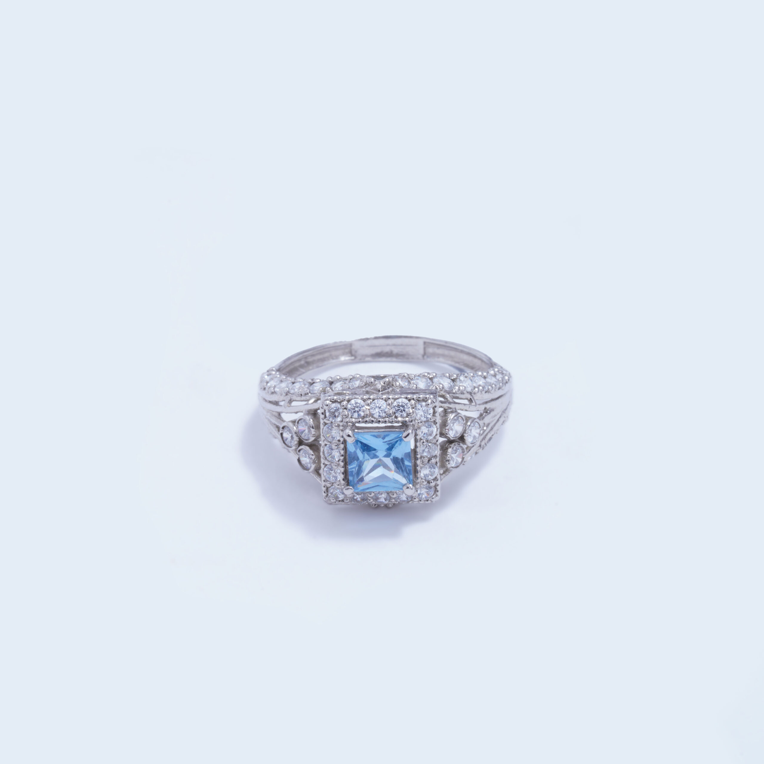 Royal Aqua Square Cut Silver Ring-Front